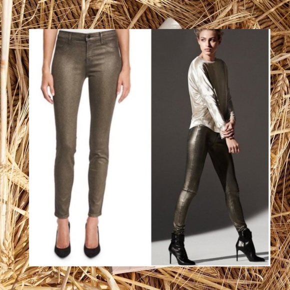 New J. BRAND Mid Rise Super Skinny Gold Jeans Coated Slimming Bronze - Picture 1 of 15